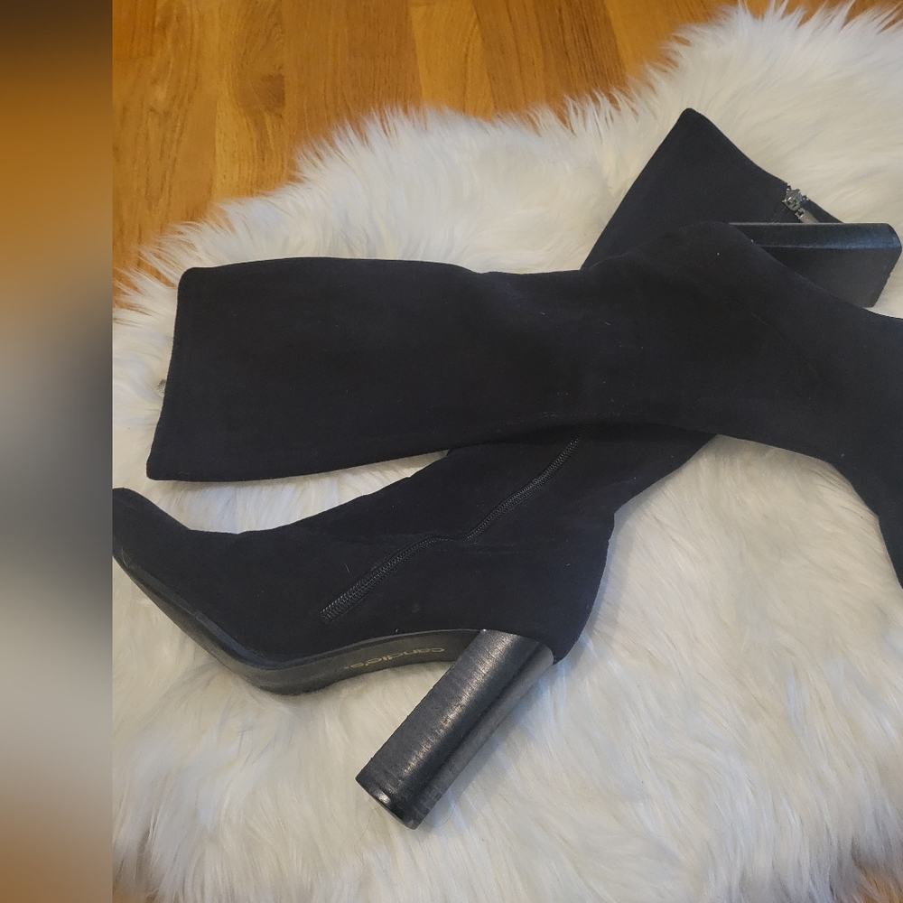 VINTAGE 90'S CANDIES SQUARE TOE KNEE HIGH BLACK BOOTS
